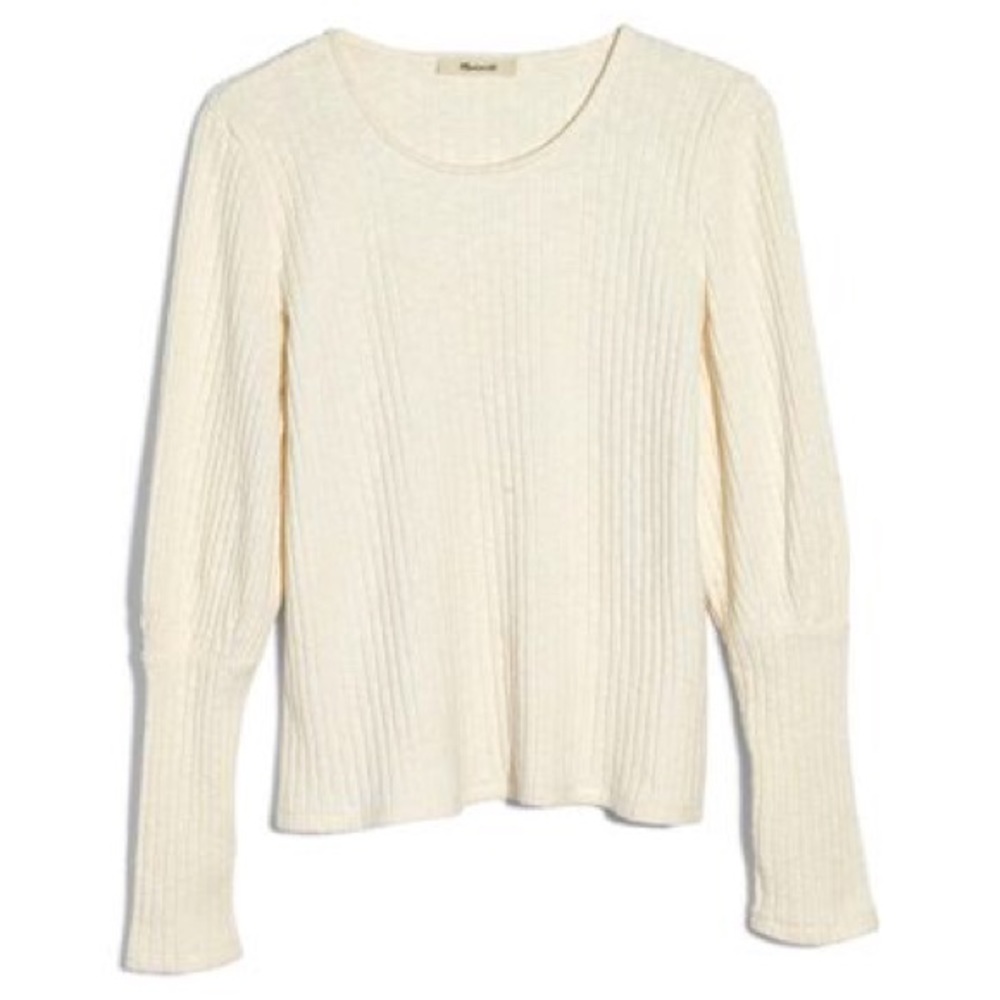 Ribbed Bubble-Sleeve Top Pearl ivory